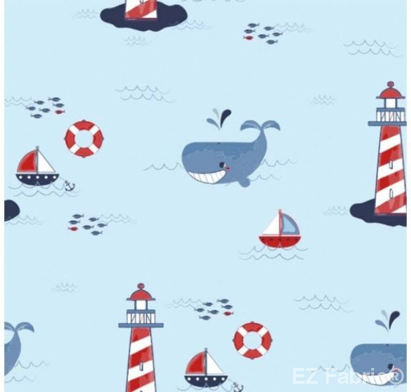 Lighthouse Light Blue on Minky Fabric by EZ Fabric 